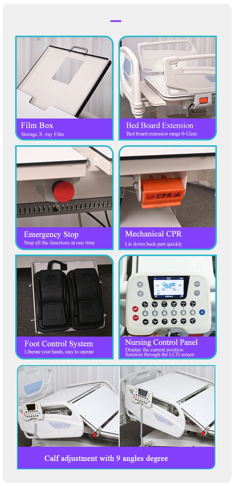 CE ISO Electric 7 Functions ICU Hospital Bed