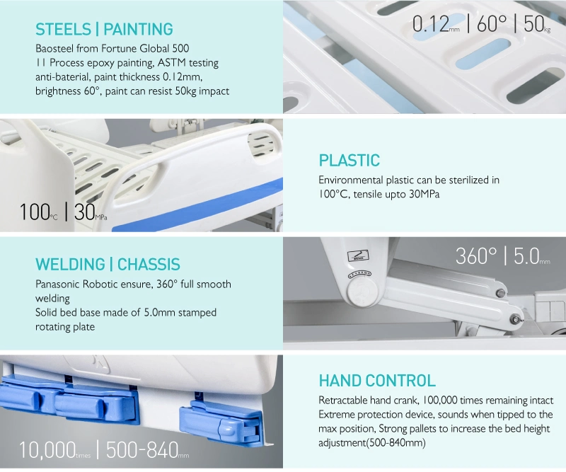 D3d Portable Casters 3 Function Adjustable Folding Medical Furniture Metal Clinic Patient Nursing Manual Hospital Bed