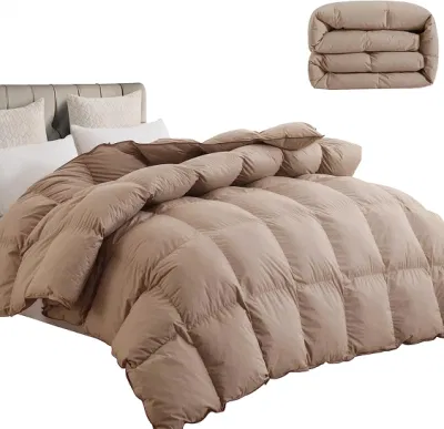 All-Season 75% Down Comforter Full Size, Fluffy Duvet Insert with 8 Corner Tabs, Durable Down Proof Cotton Blended Fabric (Khaki, 80&quot;X90&quot;)