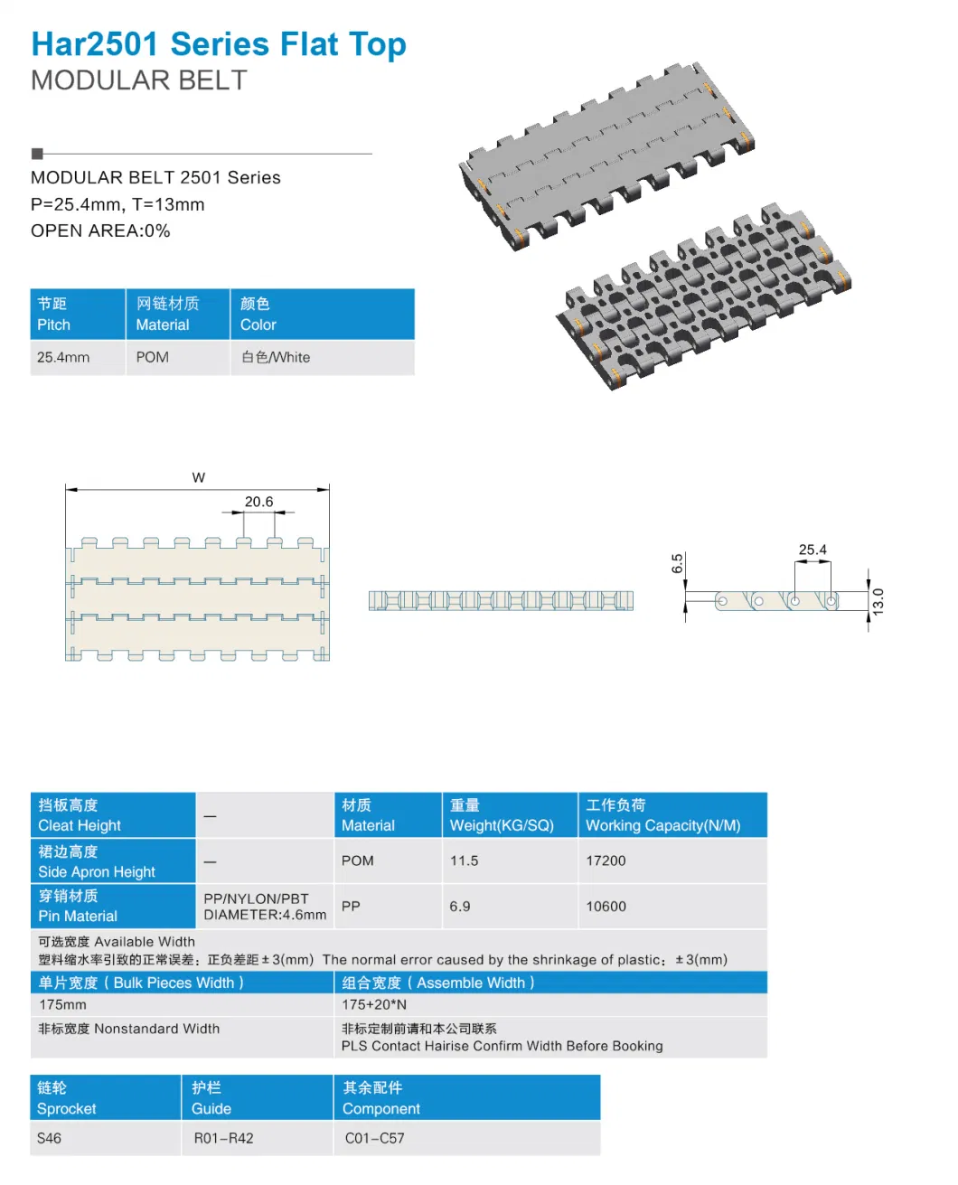 Transport Table Plastic Conveyor Belting Used for Food Indusry (Har2501)