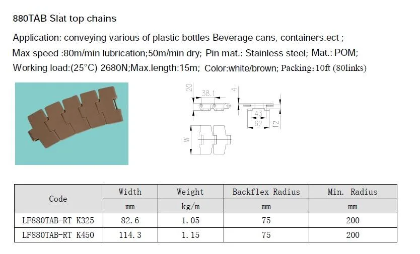 Lf882tab-K750 190.5mm Flexible Conveyor Top Chains Sideflexing Chains