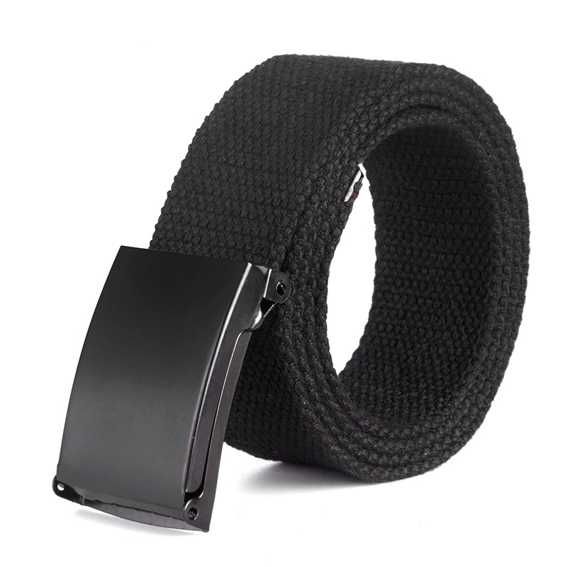 Webbing Canvas Outdoor Web Belt Premium Mens Canvas Belt with Flip-Top Solid Black Buckle