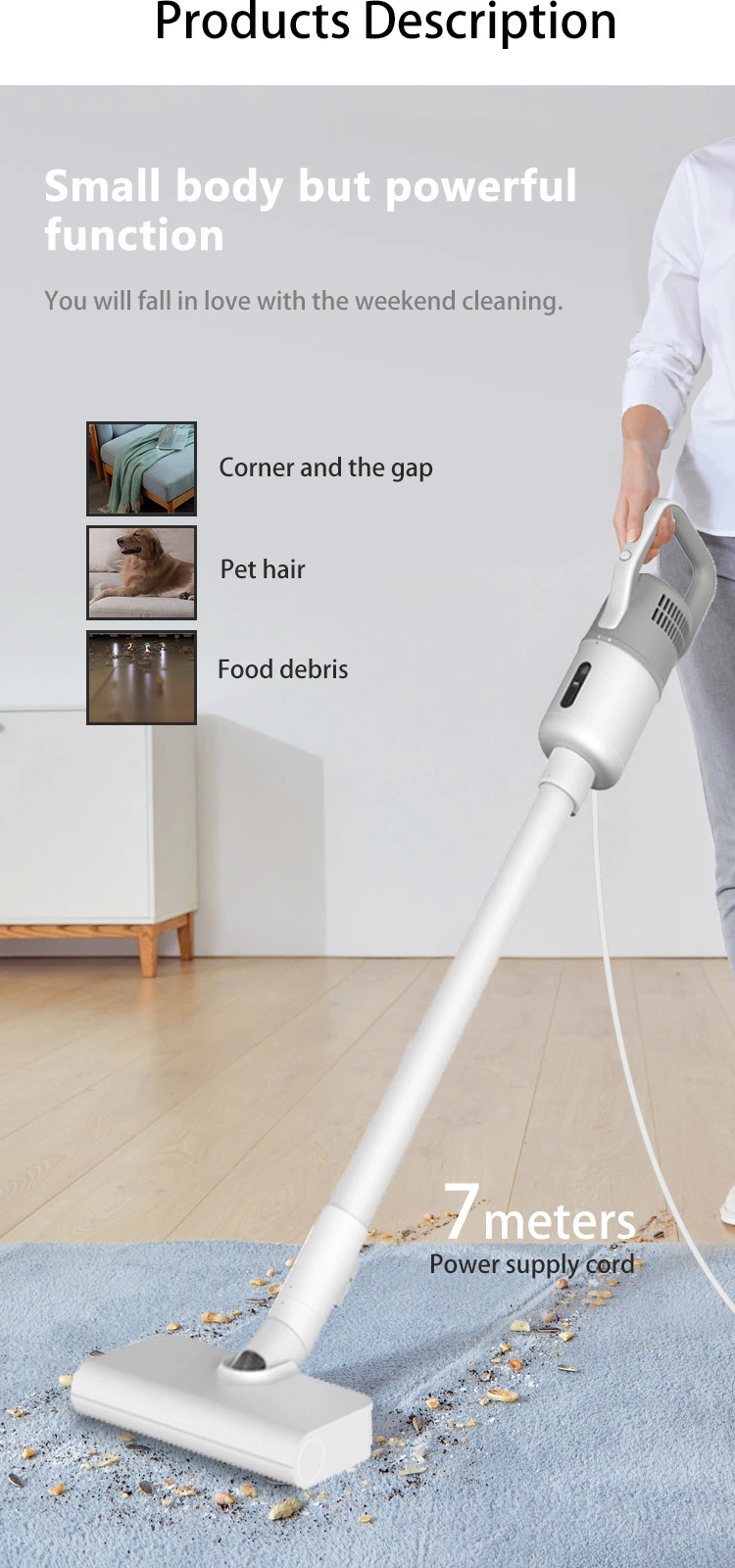 Hand Held Vacuum Cleaner Portable Cleaning Mop 7m Power Cord