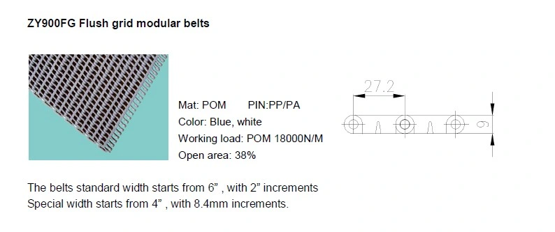 Plastic Flush Grid Modular Belts Series 900 Flush Grid