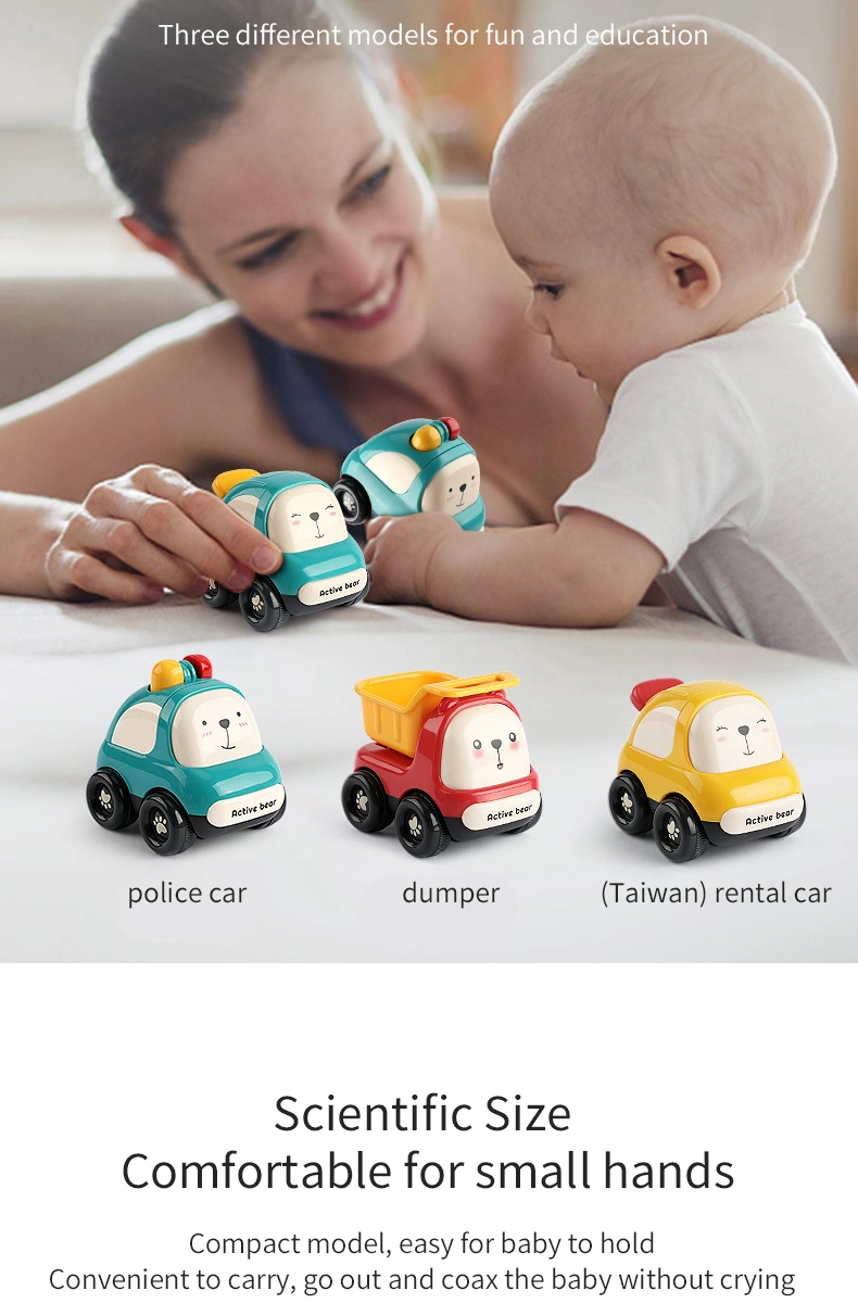 Baby Cute Cartoon Friction Powered Police Car/ Dump Truck/ Taxi Push and Go Mini Vehicle Set Plastic Inertia Car Toys for Kids