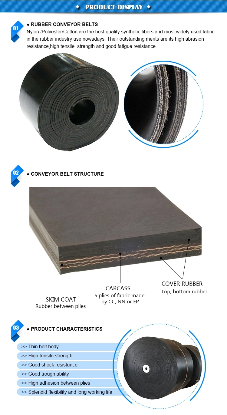 Heat Fire Abrasion Resistant Fabric Transport Ep Rubber Conveyor Belt for Heavy Rock