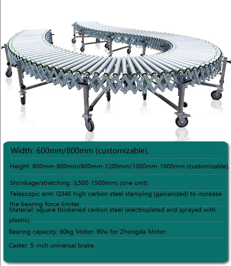 China Factory Extendable Flexible Steel Roller Conveyor Used for Transfer Boxes