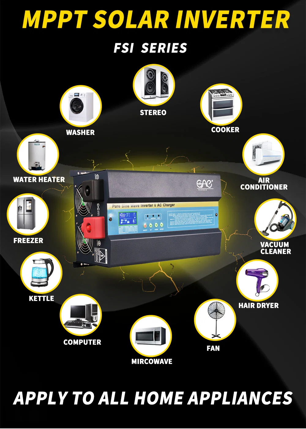 Pure Sine Wave Inverter 2kw 3kw 4kw 5kw 6kw Solar Power System with MPPT Controller for Home Appliance