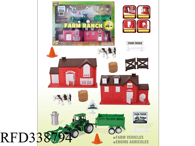 Farm House Toy Friction Tractor Car Cattle Animals Farmyard Toy Kids Pretend Play