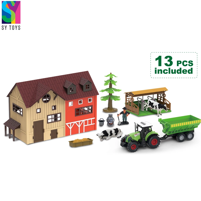 Sy Animal Action Figure DIY Farm House Sets Tractors Friction Farm Truck Play Set DIY Assembly Farm Dolls House Model Toys