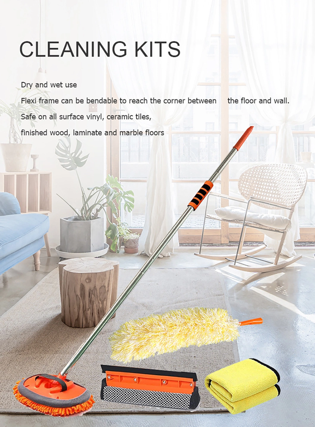 3 in 1 Mop Wiping Vacuum Multi Function Telescopic Mop Handles Professional Cleaning Mop Car Wash Mop