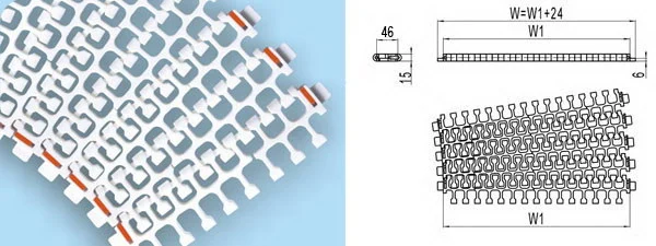 Haasbelts Plastic Chains 2400b Radius Flush Grid Modular Belt for Turning Conveyors