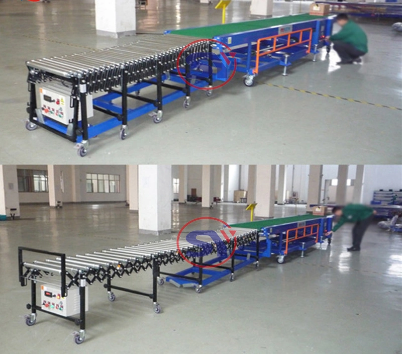 Container Truck Loading Unloading Flexible Belt Conveyor Motorised Telescopic Roller Conveyor for Carton Box