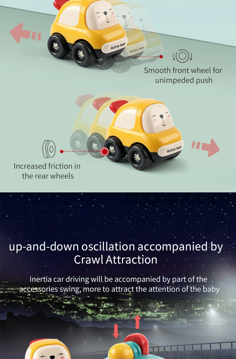 Baby Cute Cartoon Friction Powered Police Car/ Dump Truck/ Taxi Push and Go Mini Vehicle Set Plastic Inertia Car Toys for Kids