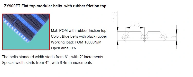 900 Series Rubber Friction Top Modular Belts for Cartoon Box