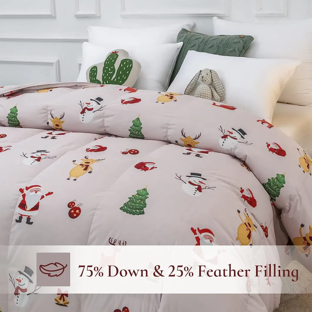 Heavyweight 75% Down Comforter Cal King, Pinch Pleat Duvet Insert with 8 Corner Tabs, Super Warm Bed Comforter (Christmas Pink108&quot;X98&quot;)