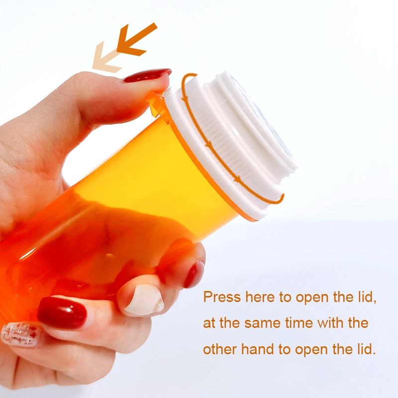 Smell Proof Plastic Hold Tab Down Bottle Capsule Pill Child Proof Packaging Prescription Medicine Reversible Cap Vials