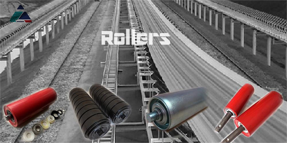 Carbon Steel Rollers for Industrial Belt Conveyors, and Load-Bearing Rollers for Conveyor Frames. Used in Mining, Coal Mines, Cement, and Power Industries.