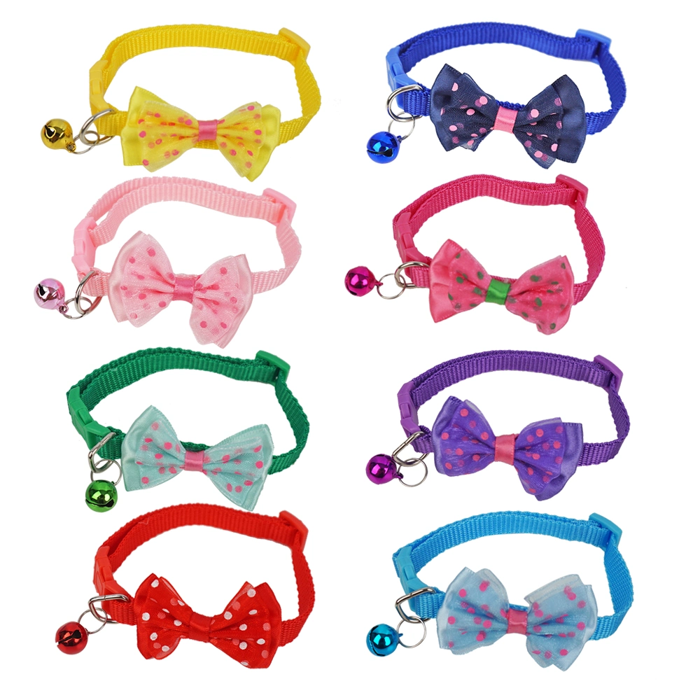 Adjustable Polyester Cat Collar with Bowknot Bells Charm Necklace Collar for Little Dogs Cats Collars Pet Supplies