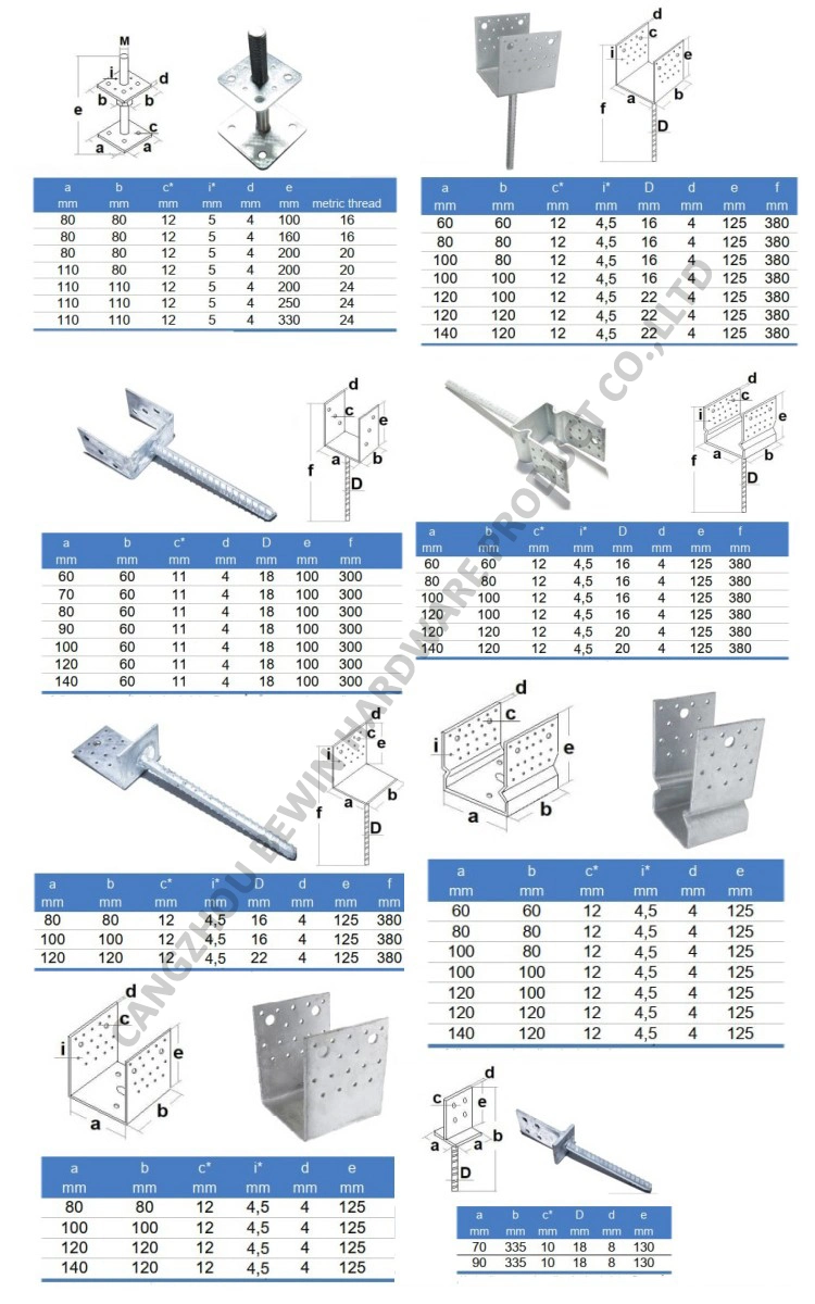 High Quality Durable 4X4 Concrete Bolt Down Pergola Pole Galvanised Powder Coated Black Anchor Metal Wooden Fence Post Base