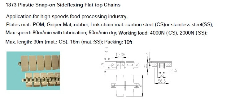 1873-K325 Snap on Plate Top Conveyor Chains Spiral Conveyor Chains