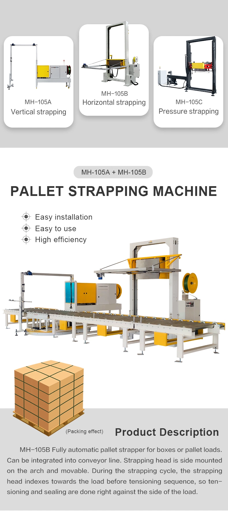 PP/Pet Kit Banding Strapper Fully Automatic Pallet Strapping Machine with Conveyor