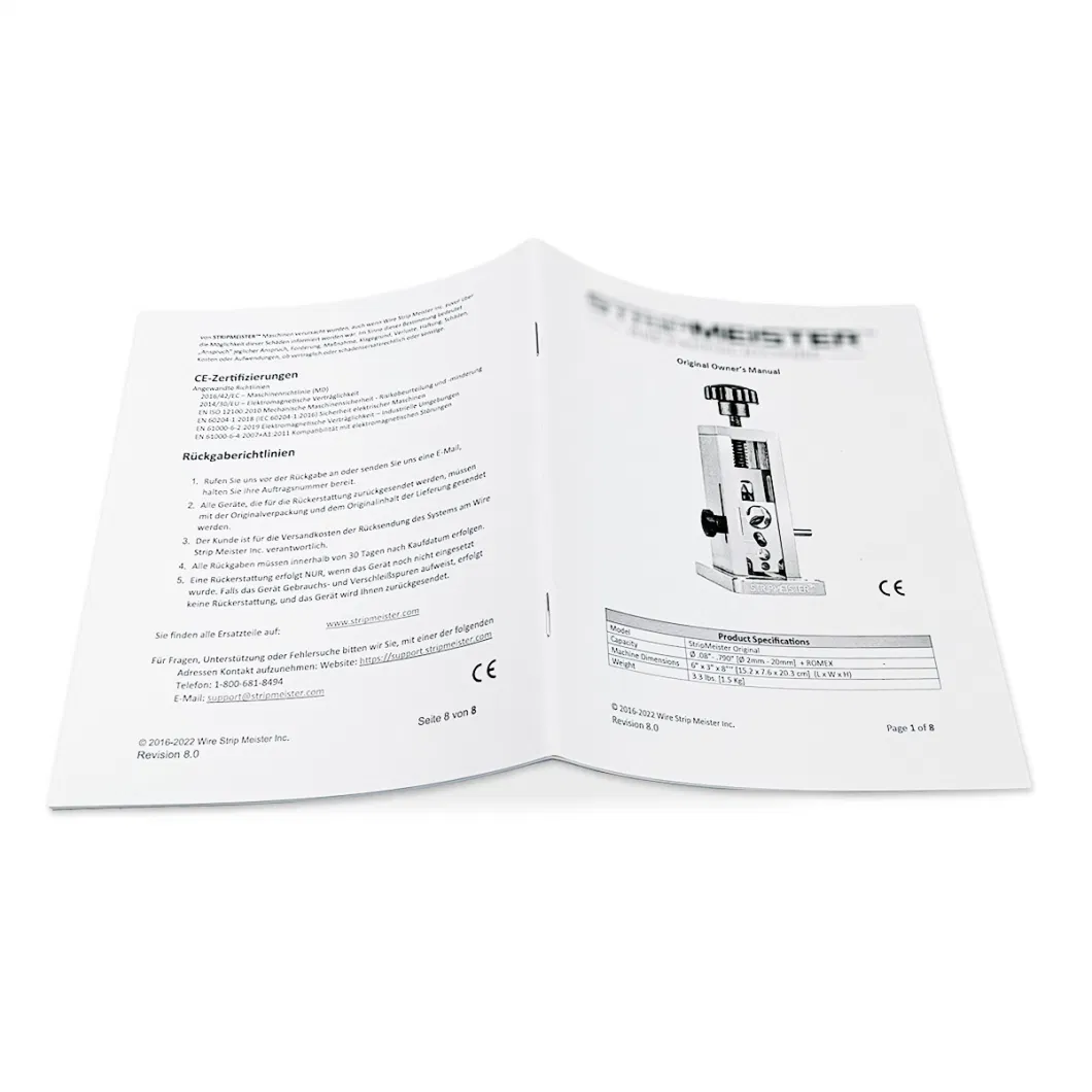 Custom High Quality Black and White A5 Product Manual Leaflet Specification Manual