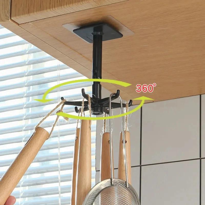 Wall Mounted 6 Claw Rotatable Hook Non-Perforated Kitchen Cabinet Top