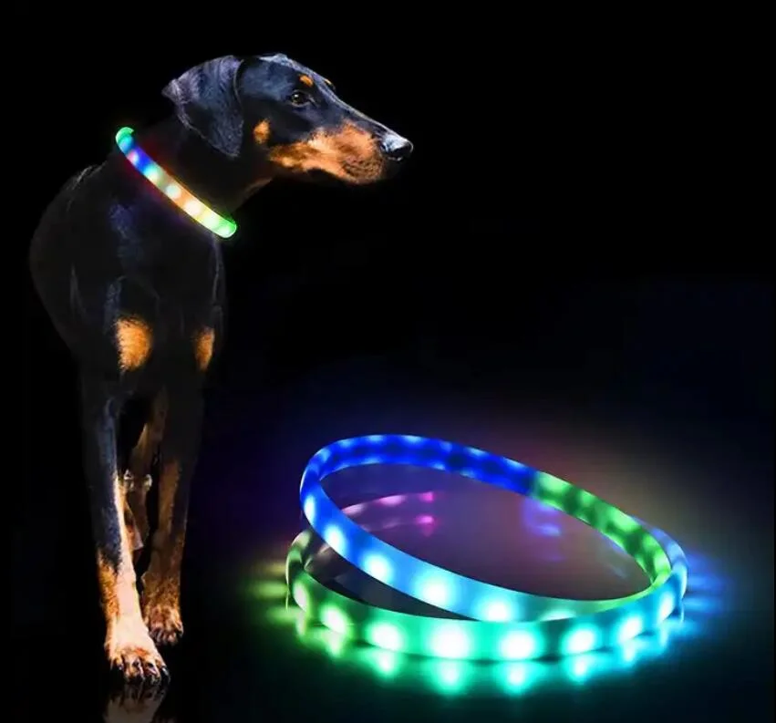 USB Rechargeable Suitable for Small and Medium Dog Luminous Pet Collar Silicone Glitter Dog Collars