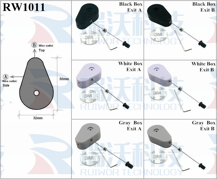 RW1011 Drop-Shaped Retractable Security Tether Plus M6X8mm /M8X8mm or Customized Flat Head Screw Cable End