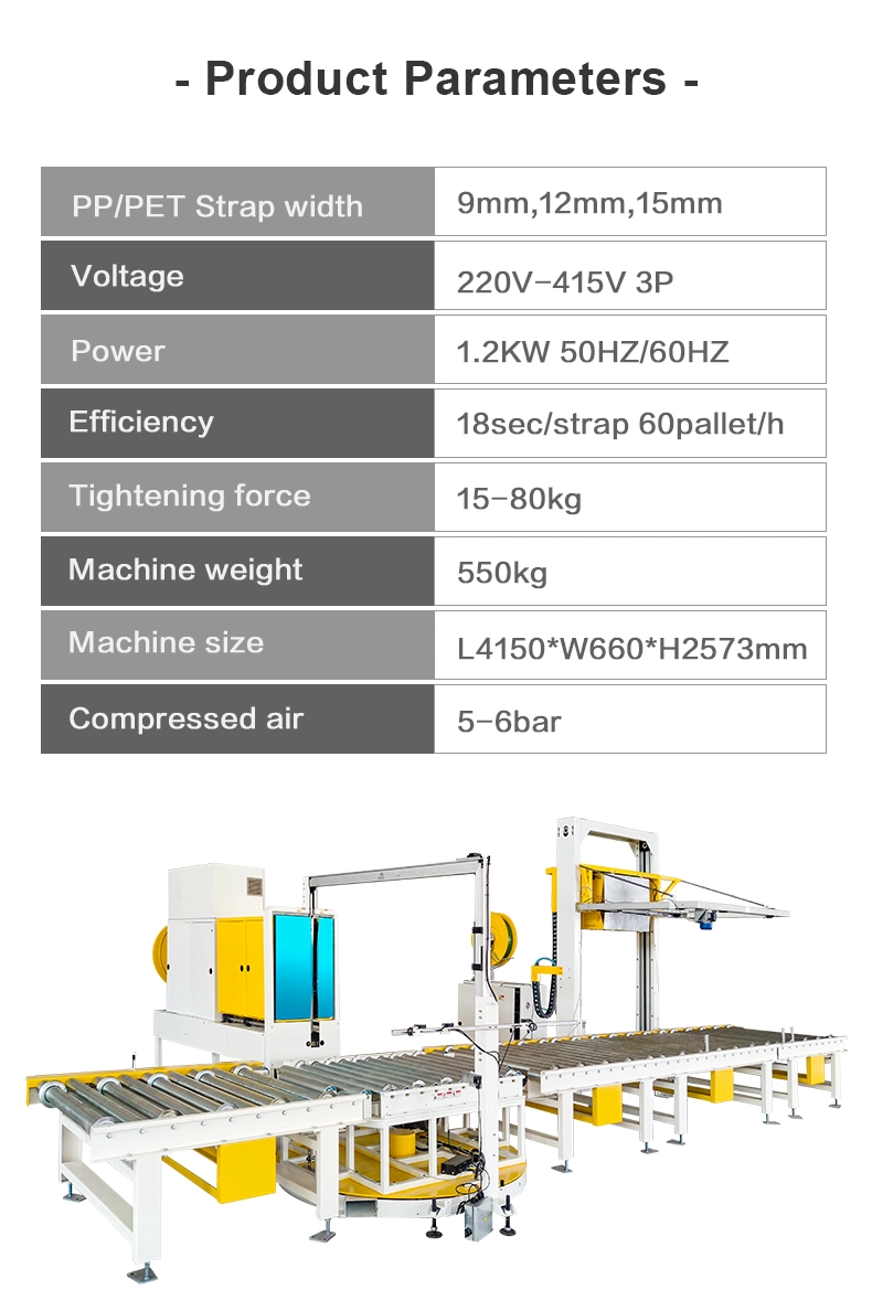 PP/Pet Kit Banding Strapper Fully Automatic Pallet Strapping Machine with Conveyor