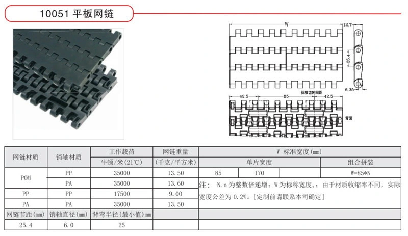 High Quality 10051 Type Flush Grid Modular Belt for Curved Conveyors