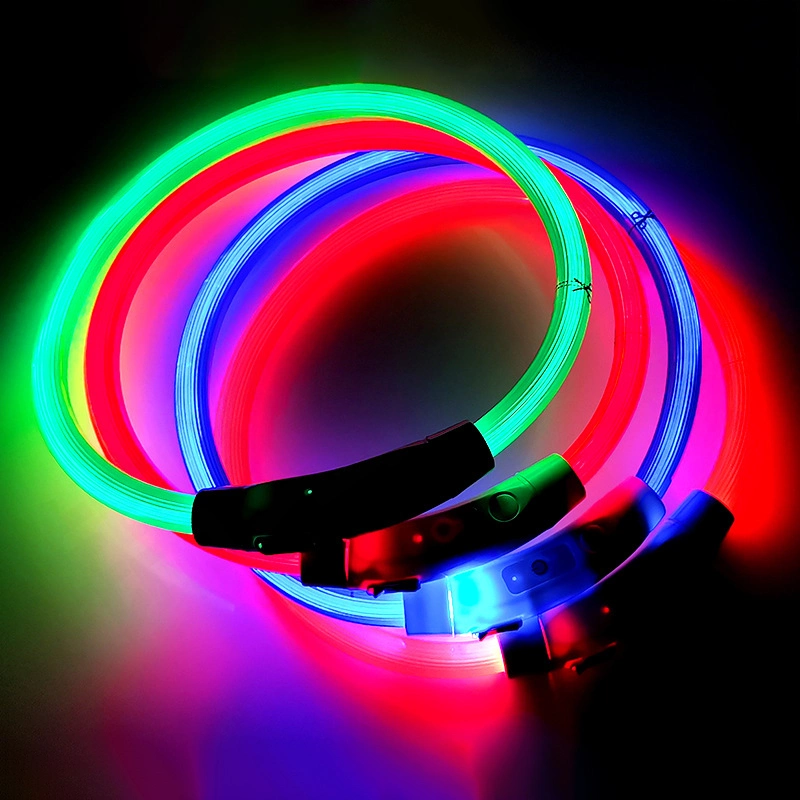 2024 Temu Hot Sell LED Pet Collar USB Charging Colorful Light Outdoor Safety Dog Collar