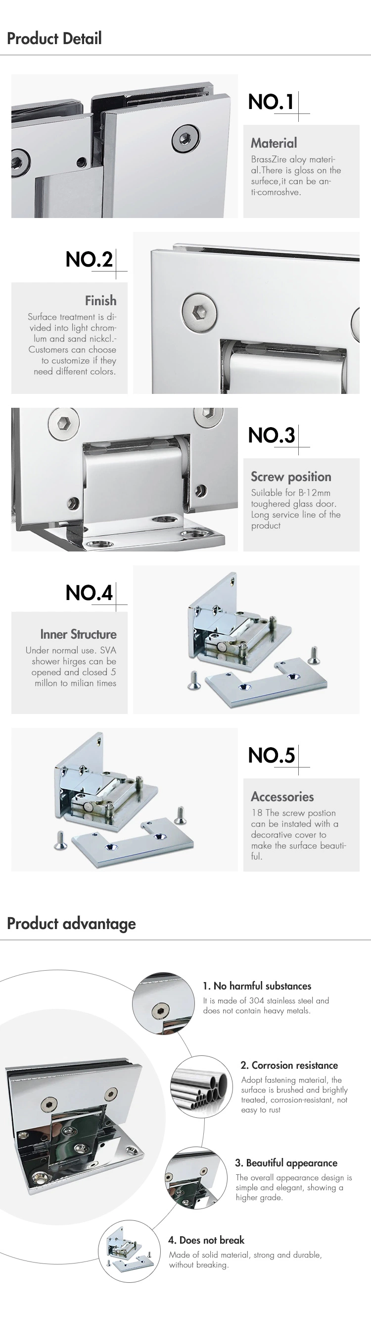 Hot Designs Straight Corner Double Plate Shower Door Hinge (ESH-331)