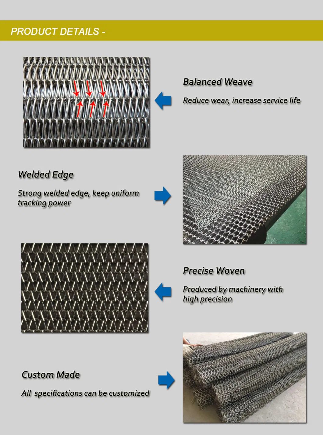 Metal Carbon Steel Spiral Wire Mesh Balanced Weave Mesh Belt