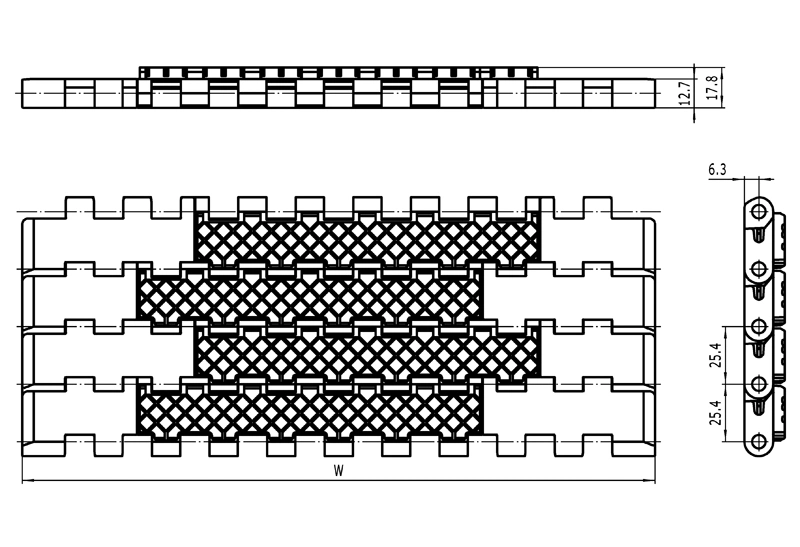 1400 Square Friction Top Modular Belts (SFT1400)