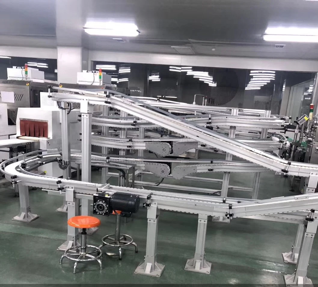 304 Stainless Steel Frame Climbing Inclined Chain Conveyor Rubber Top Chain Turning Transfer Conveyor Factory