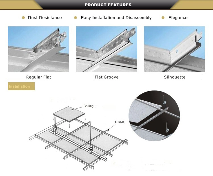 Galvanized Easy Installation Open Flat Groove Surface Ceiling T Grid