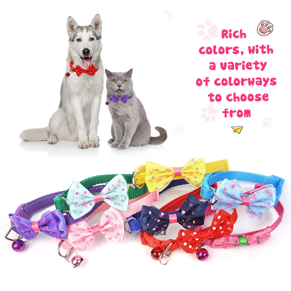 Adjustable Polyester Cat Collar with Bowknot Bells Charm Necklace Collar for Little Dogs Cats Collars Pet Supplies