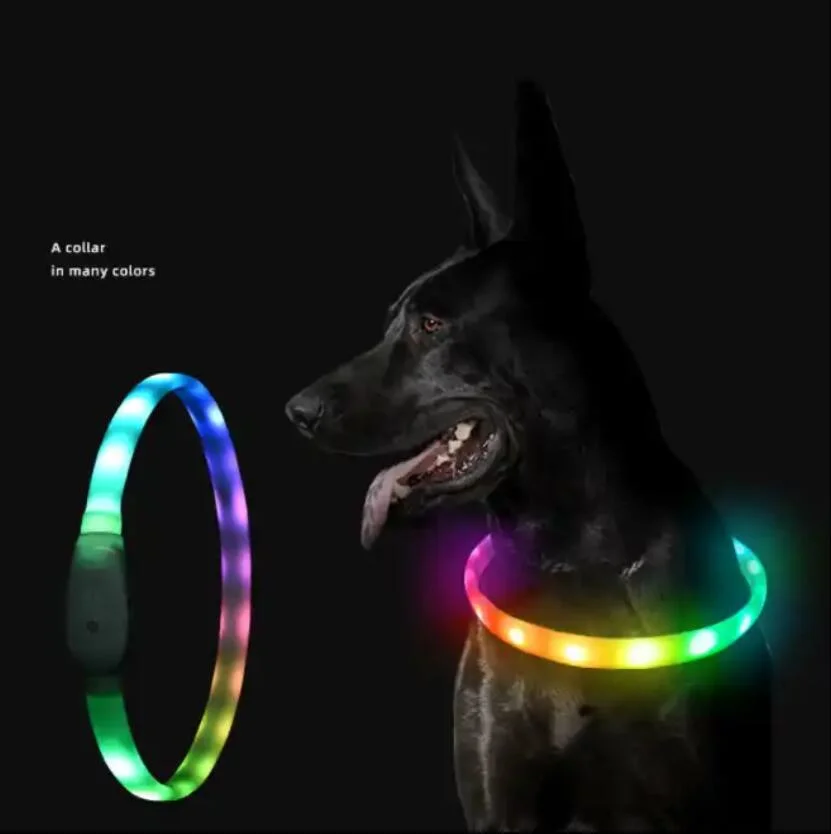 USB Rechargeable Suitable for Small and Medium Dog Luminous Pet Collar Silicone Glitter Dog Collars