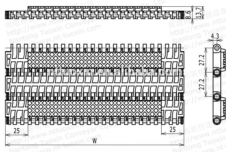 Haasbelts Conveyor Chains Square Friction Rubber Top 900 Plastic Modular Belt