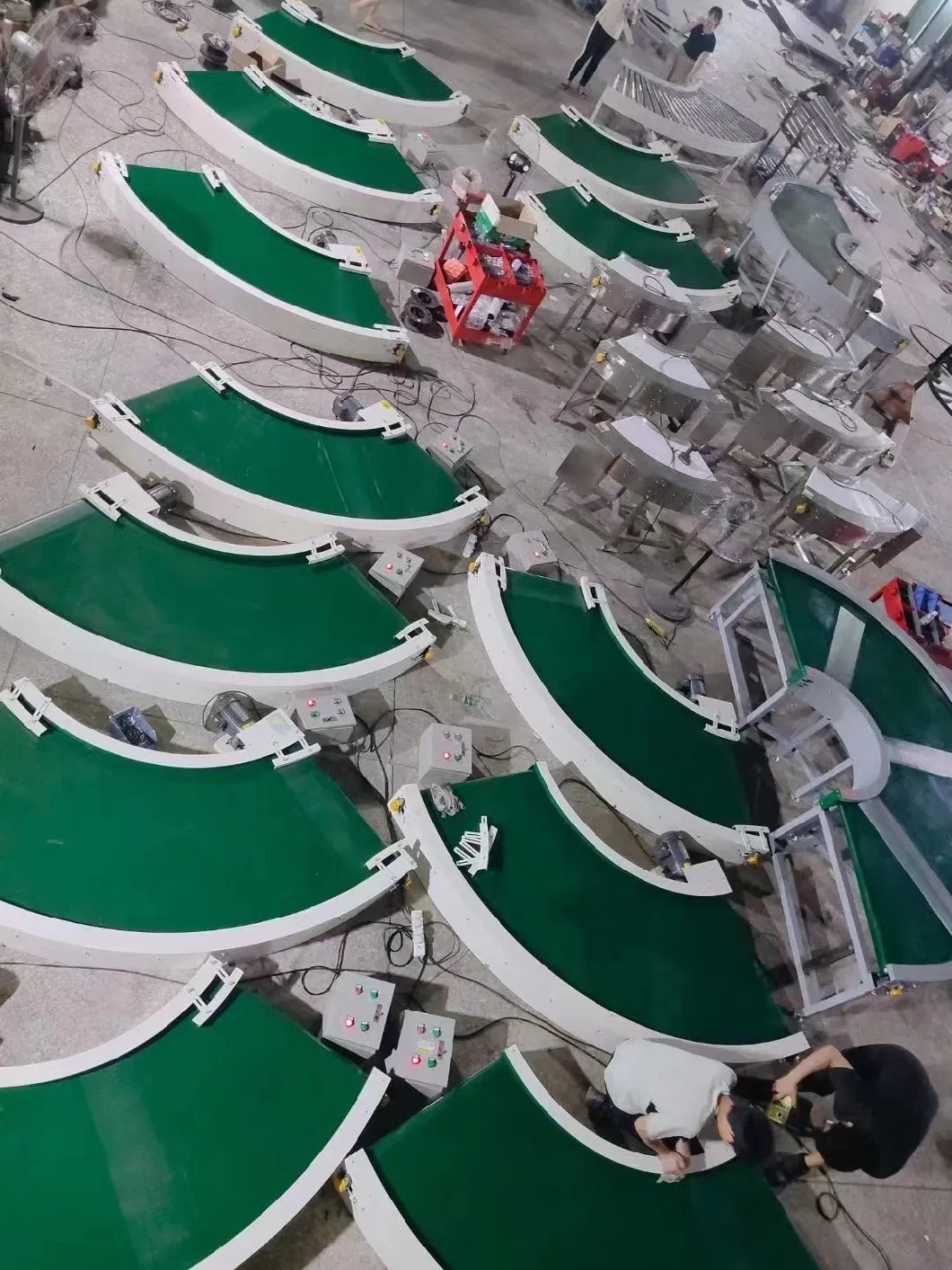 Hot Sale Efficiency Green Food PVC PU Curved Turning Round Belt Conveyor