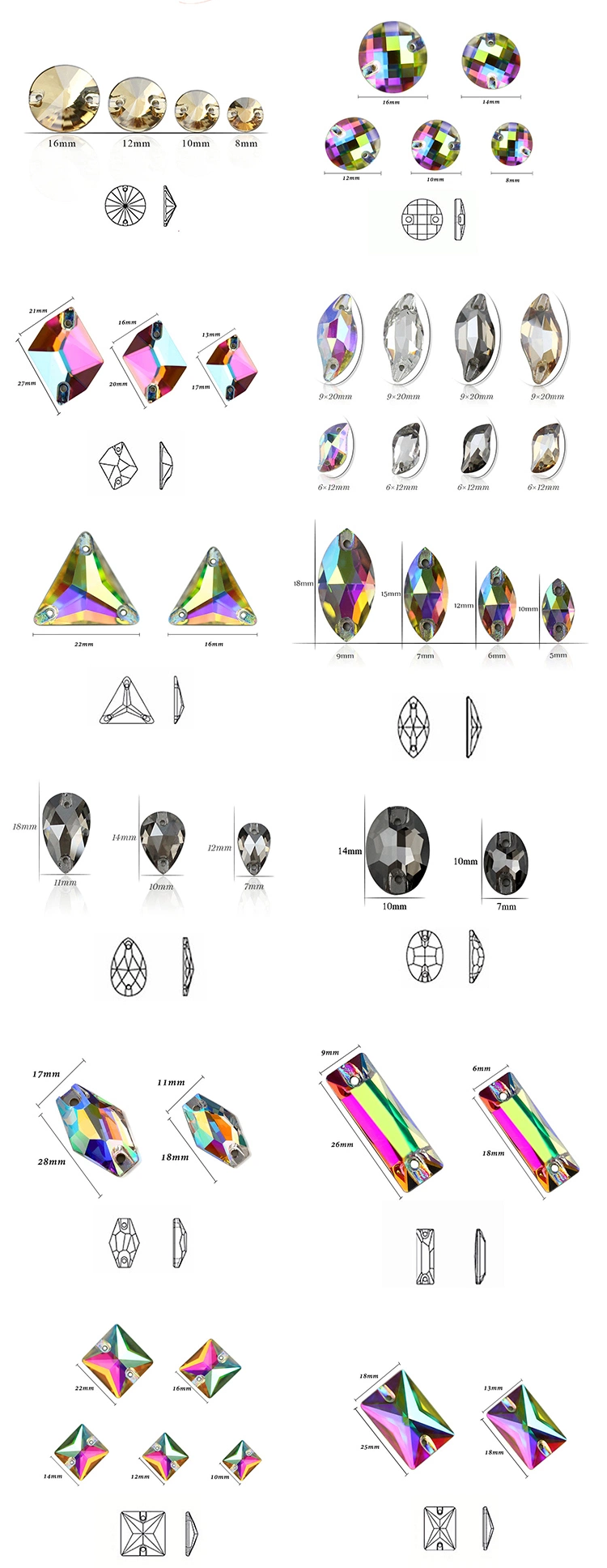 Flat-Bottomed Sew on Rhinestones for Garment Decoration