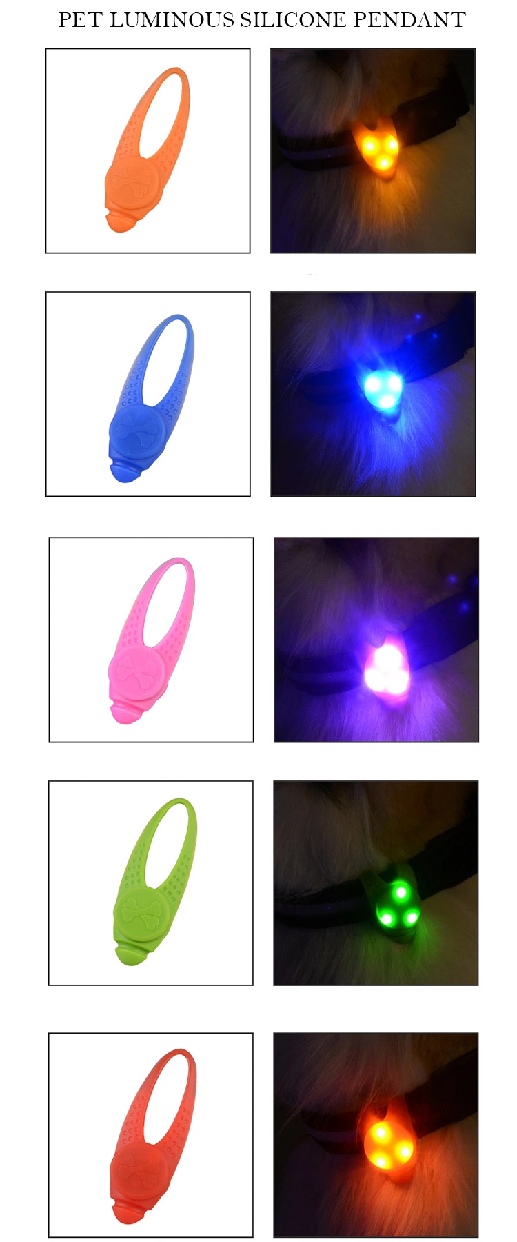 Pet Collar LED Safety Light Silicone Clip on Pendant Dog Cat Pet Tag Collar