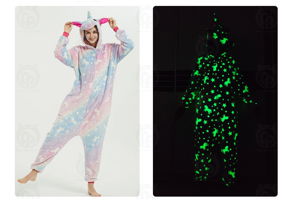 Latest Top Design Light in The Dark Kigurumi Unicorn Flannel Pajamas