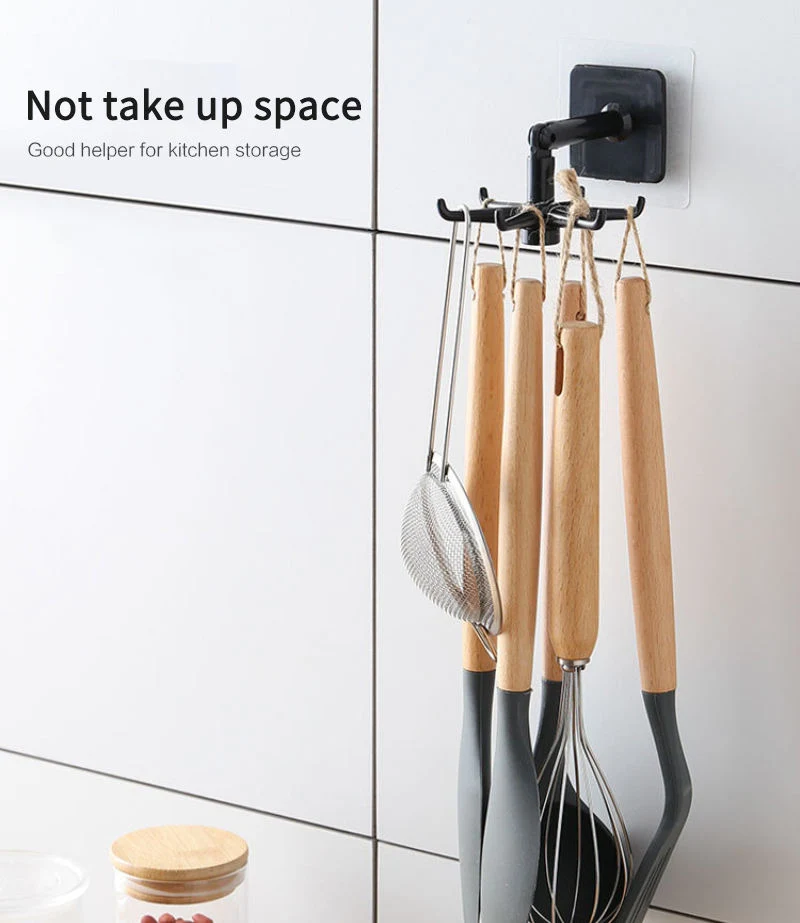 Wall Mounted 6 Claw Rotatable Hook Non-Perforated Kitchen Cabinet Top
