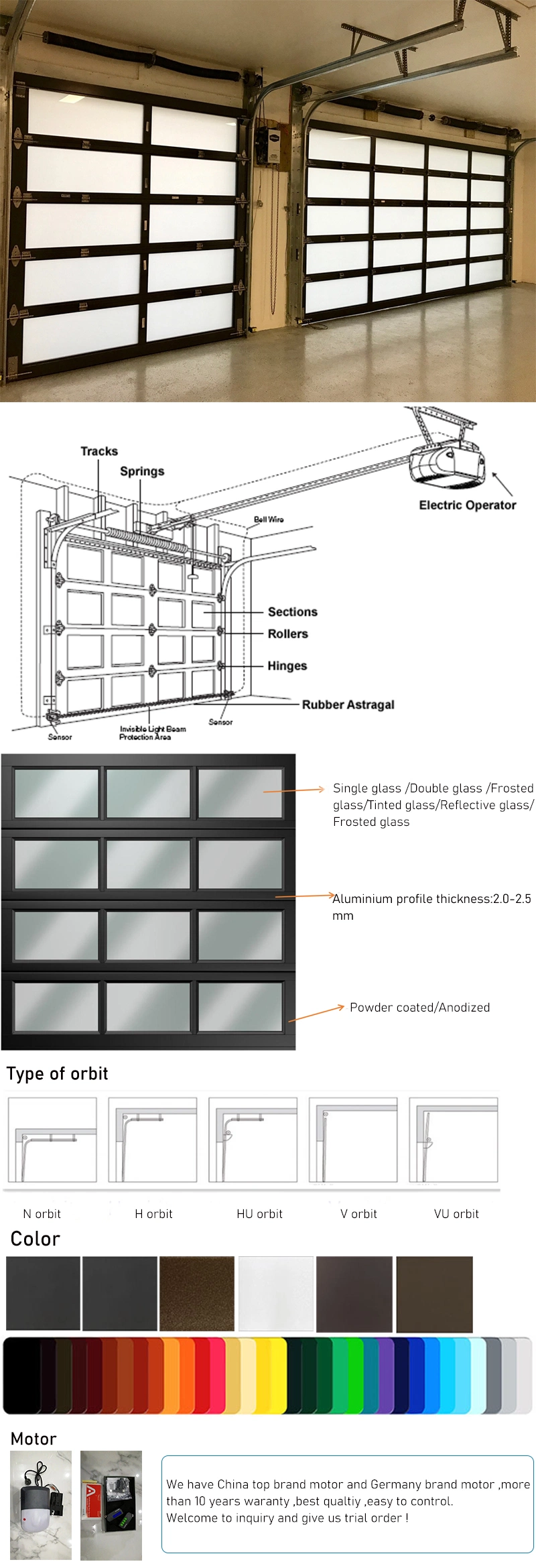 Glass Garage Door Aluminum Panel Profile for Full View Garage Door
