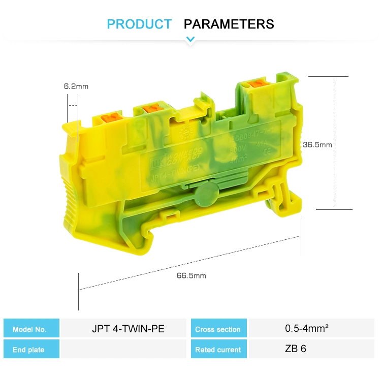 3 Wire Connecting Earth Ground DIN-Rail Mounted Terminal Block 4 mm