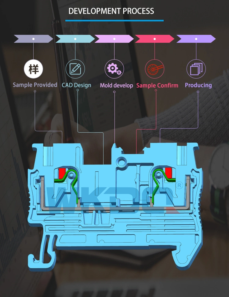 3 Wire Connecting Earth Ground DIN-Rail Mounted Terminal Block 4 mm