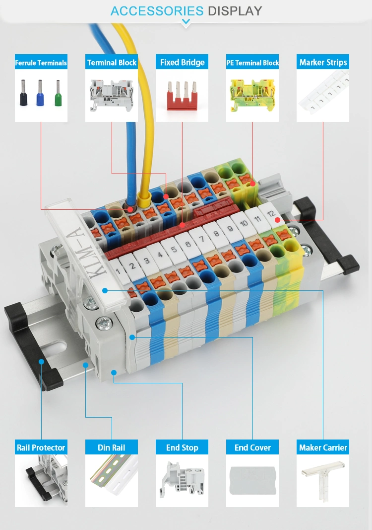 3 Wire Connecting Earth Ground DIN-Rail Mounted Terminal Block 4 mm